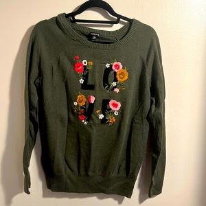 Olive green sweater with flowers